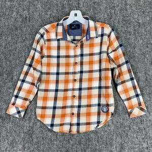 Buffalo David Britton Shirt Boys Medium Orange Flannel Cotton Farm Ranch Chore